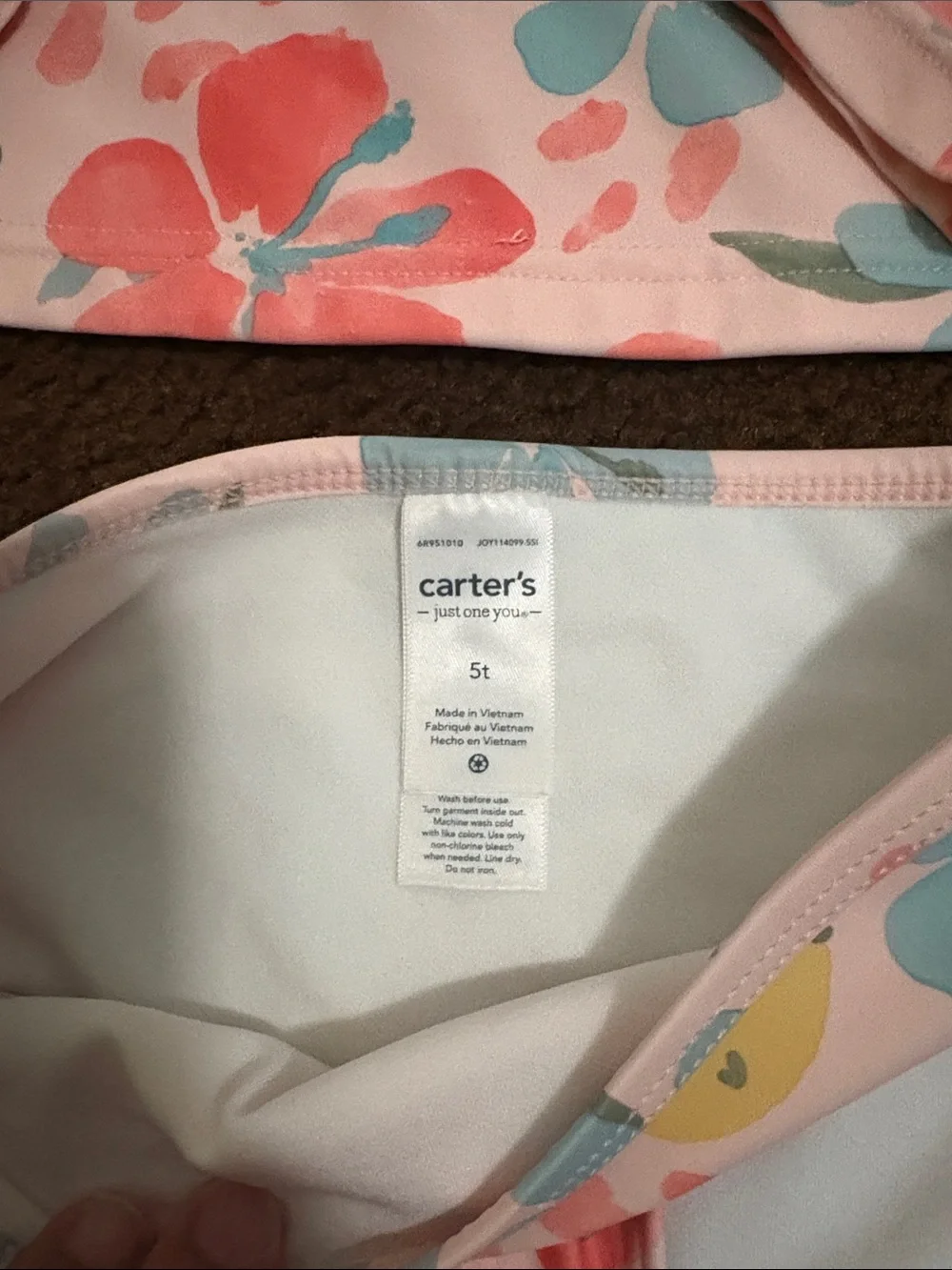 Carter's Girls Floral Long-Sleeve Rash Guard Swim Set - Pink & Blue